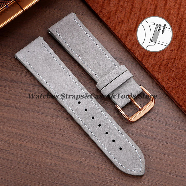 Vintage Suede Cowhide Leather Watch Strap (18–22mm, Quick Release)