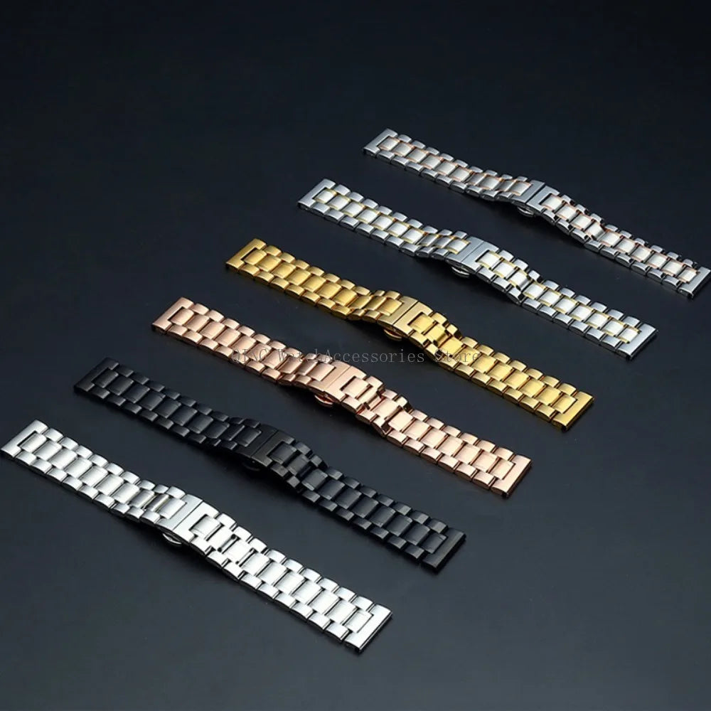 Curved End Solid Stainless Steel Watch Strap – Universal with Butterfly Buckle