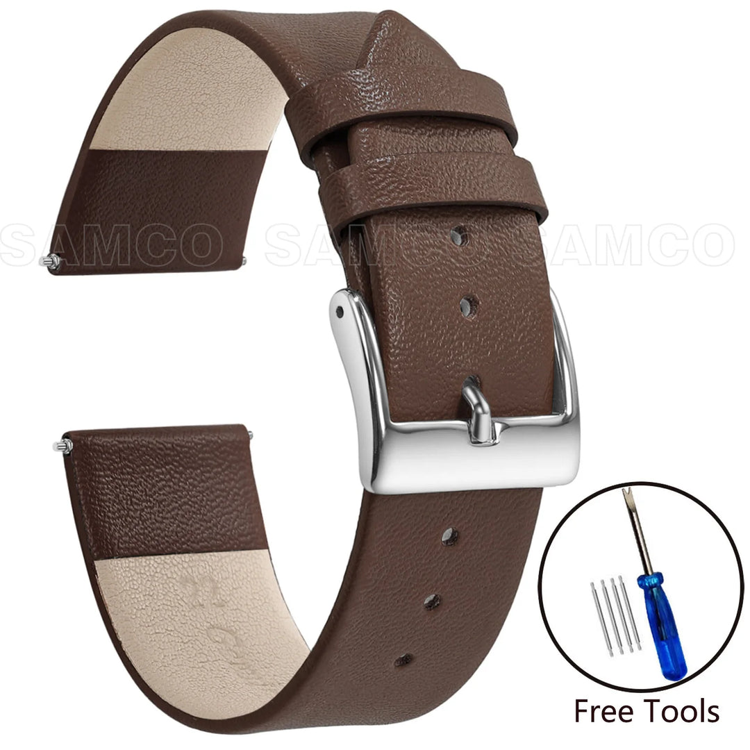 Genuine Leather Minimalist Thin Elegant Apple Watch Band 12–22mm (Soft Wrist Bracelet)