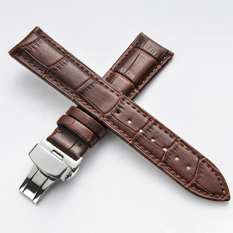 Genuine Leather Watch Strap with Butterfly Clasp (18–22mm)