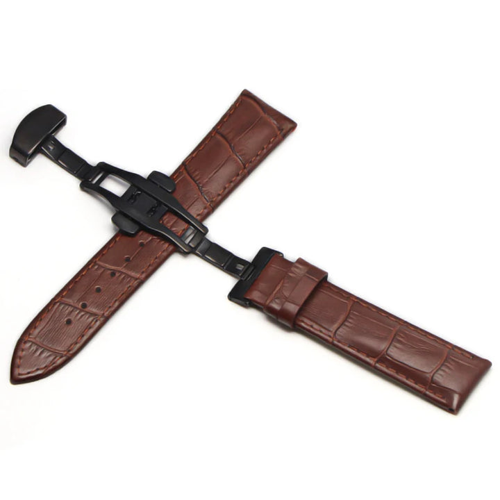 Genuine Leather Watch Strap with Steel & Butterfly Buckle (18-20mm)