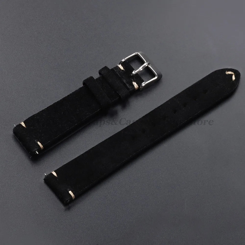 Vintage Suede Leather Watch Band 14–22mm for Omega & Seiko (Handmade,