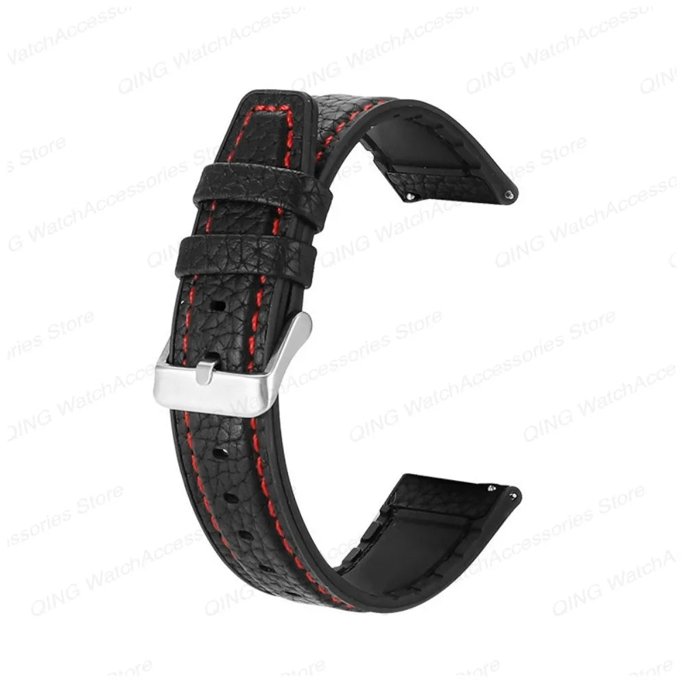 Silicone Leather Quick‑Release Watch Strap – 18/20/22mm, Waterproof for