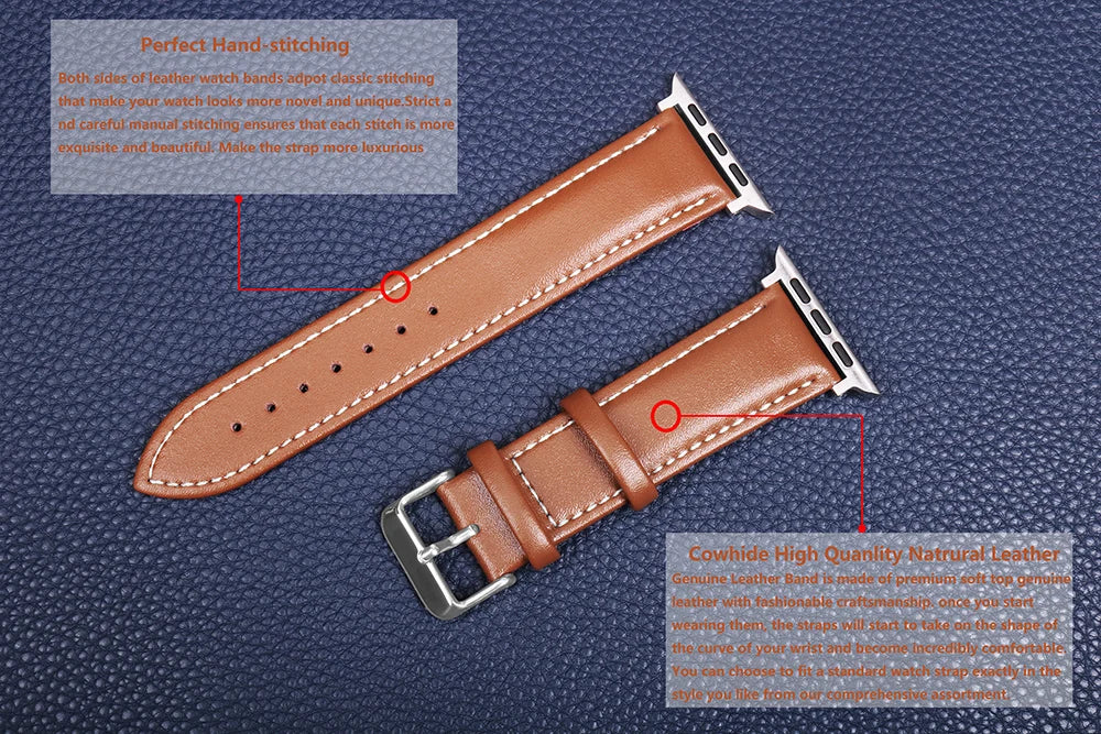 Genuine Leather Apple Watch Band 40–49mm for iWatch Series 3–8 & Ultra