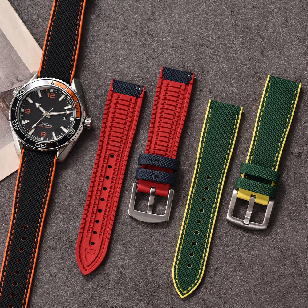 For Longine Seiko Water Ghost Hamilton Series Nylon FKM Rubber Bottom Watch Strap 18-20-22-24mm Strap Soft Waterproof Wrist Band