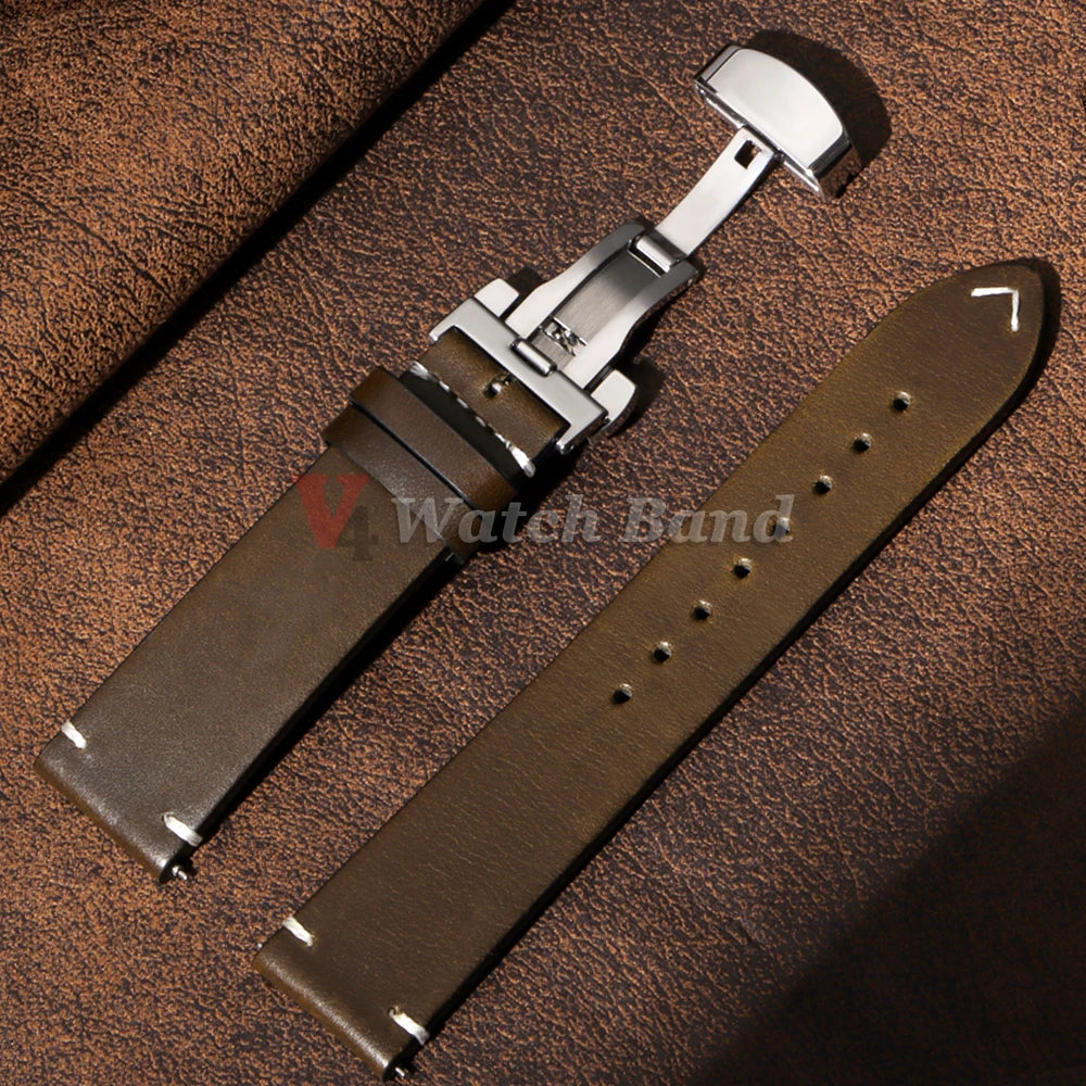 Handmade Retro Oil Wax Genuine Calfskin Strap 18mm 19mm 20mm 21mm 22mm 24mm Quick Release Belt Men Women Watch Band Accessories