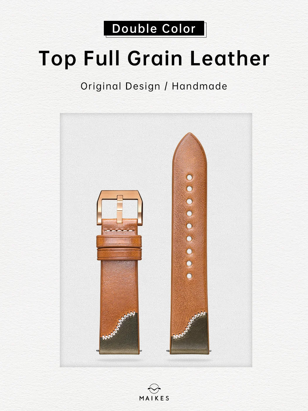 Maikes Handmade New Design Double Color Watch Band, Quick Release, Top Full Grain Leather Strap With Rose Gold Buckle