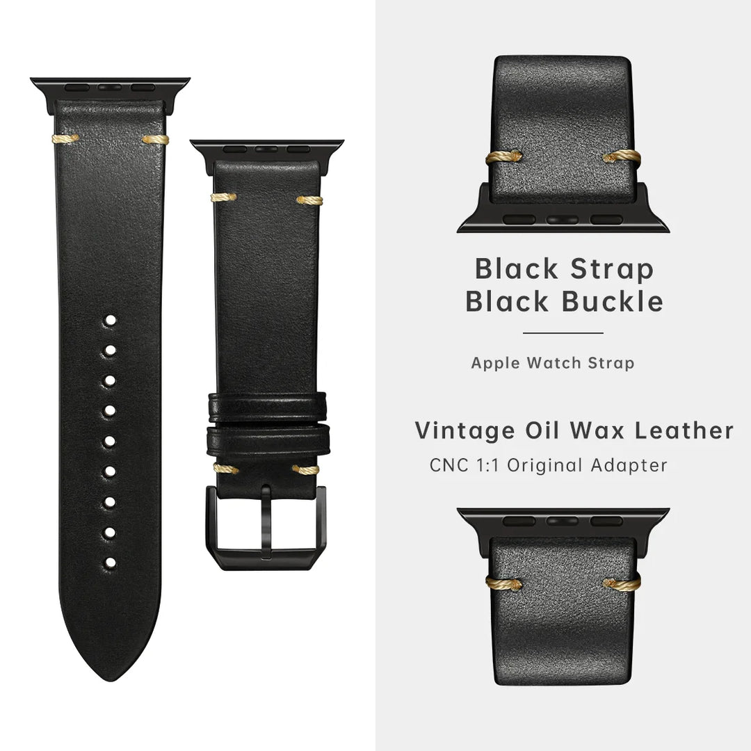 Leather Watch Band for Apple Watch, Ultra 49mm, Series 10 9, 8, 7, SE, 45mm, 44mm, 41mm, 40mm, Vegetable Tanned Leather Strap
