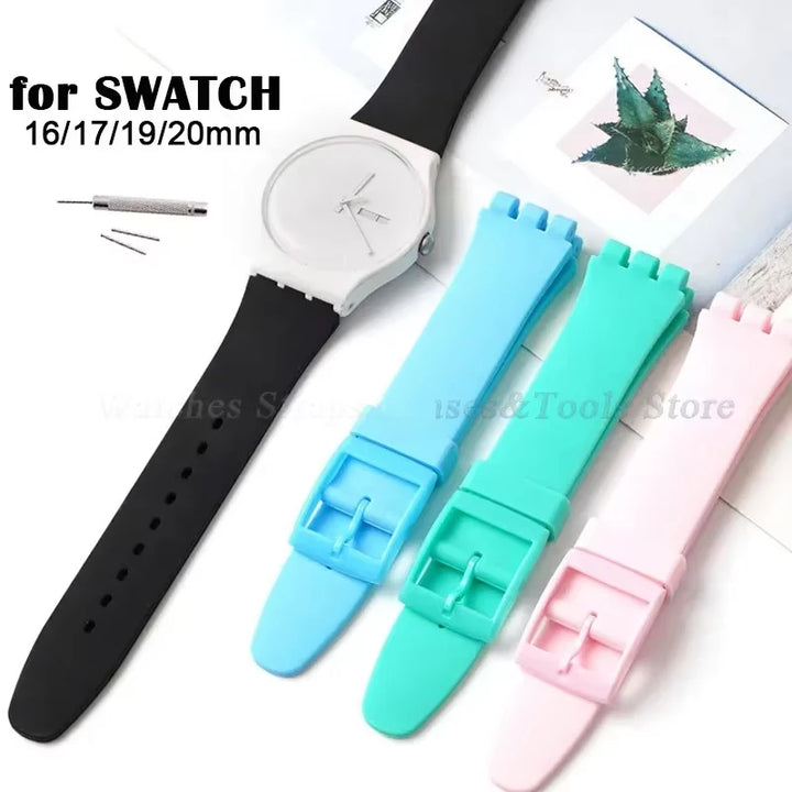 Soft Silicone Rubber Watch Band 16–20mm for Swatch (Sports Replacement)