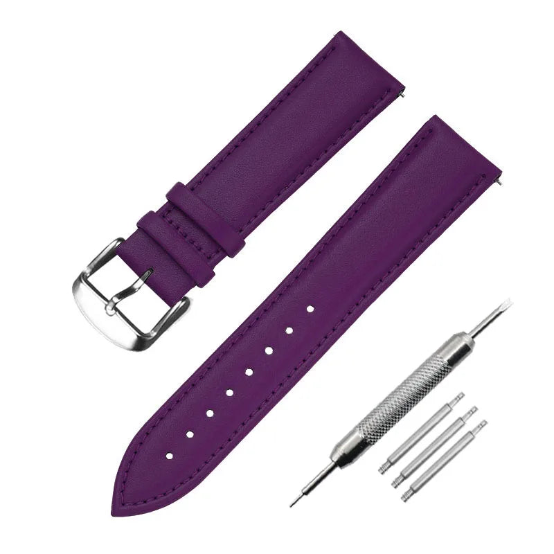 Soft Leather Watch Strap 8–24mm for Men & Women (Purple, Green, Blue)