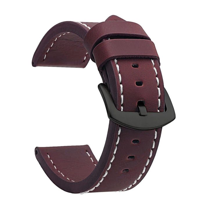 Fashion Vintage Leather Watch Strap – 18–24mm, Stainless Steel Buckle