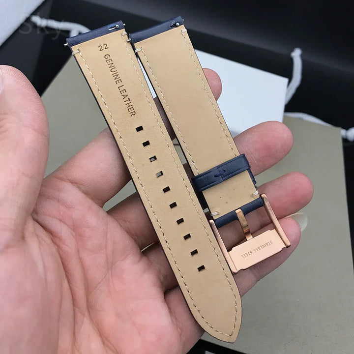 Genuine Leather Watch Strap for Fossil (22/24mm, Dark Blue)