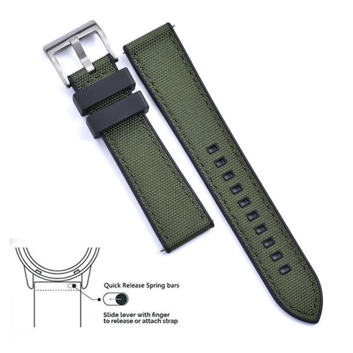 New Design Hybrid FKM Watch Strap 20mm 22mm Fluoro Rubber Canvas Nylon Watchbands Quick Release For Each Brand Diving Watches