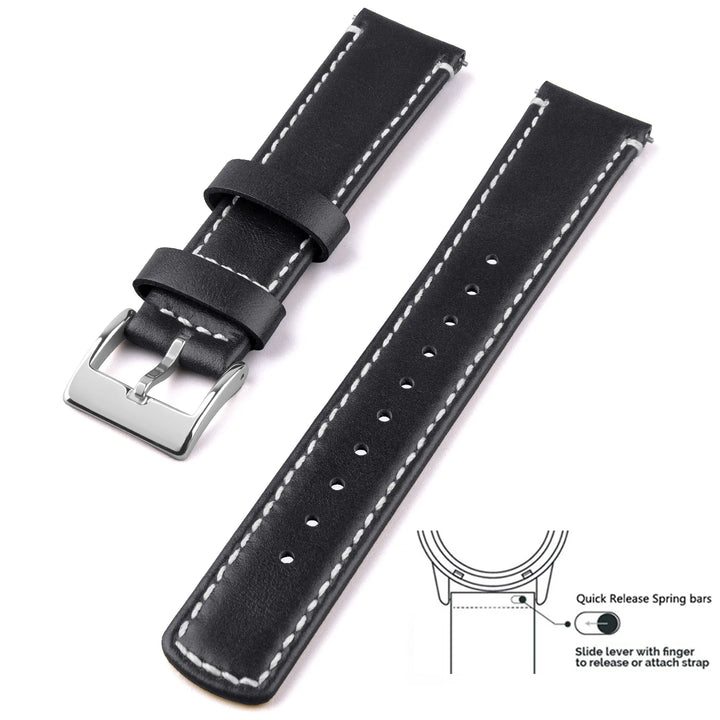 Top Grain Genuine Leather Quick Release Watch Band 20–22mm for Samsung Galaxy Watch