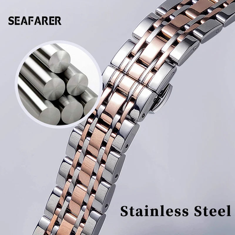 Stainless Steel Watch Strap for Tissot – 14–20mm, Silver & Rose Gold