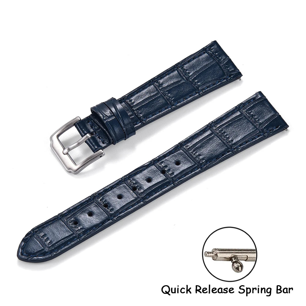 16/18/19/20/21/22mm Slub Pattern Leather Watch Strap Quick Release Leather Watch Band Women Men for Omega Seiko Cartier Bracelet