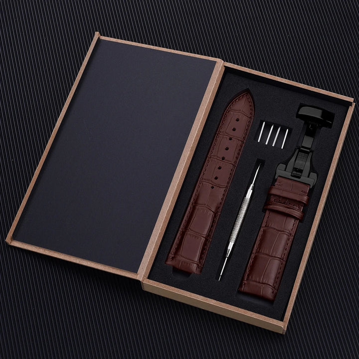 Universal Cowhide Leather Watch Strap – 18-22mm with Butterfly Buckle