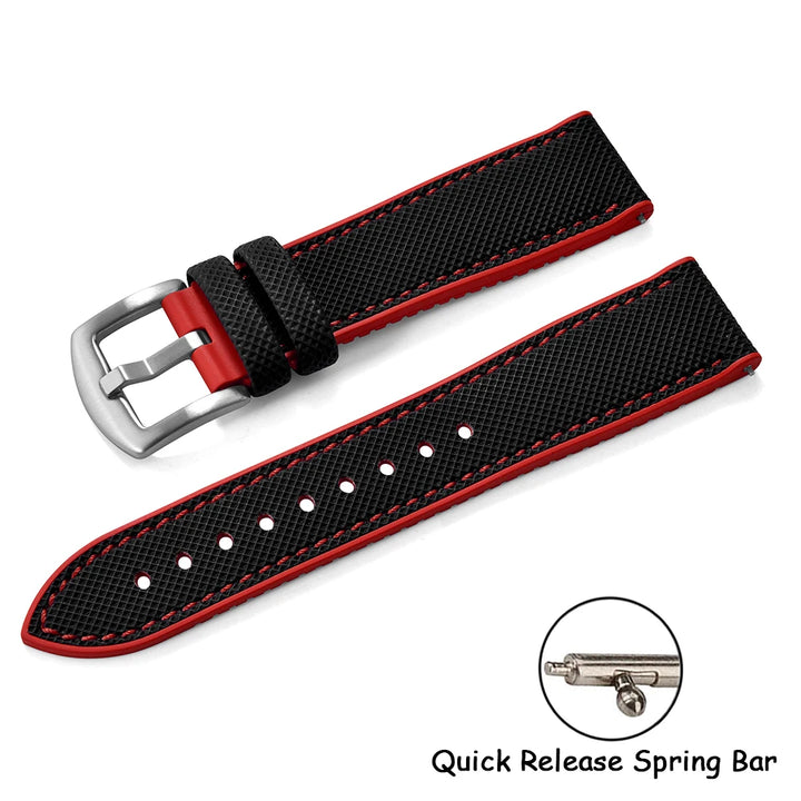 Qucik Release FKM Rubber Strap 18/20/22/24mm Sailcloth Leather Watch Bands Waterproof Nylon Bracelet For Omega Tissot IWC Seiko