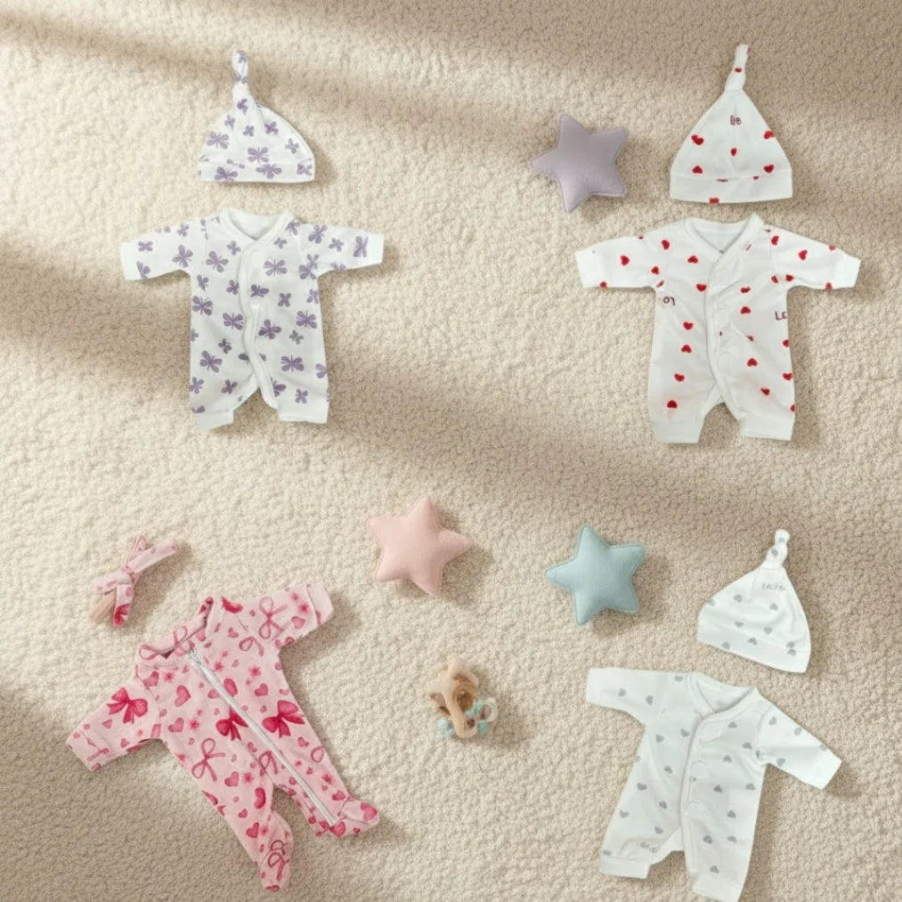4‑Style Romper Outfits for 8–9″ Newborn Dolls