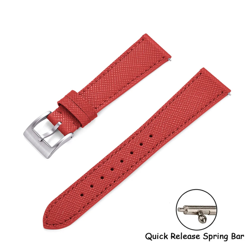 Quick Release Saffiano Leather Watch Strap – 18-24mm Universal