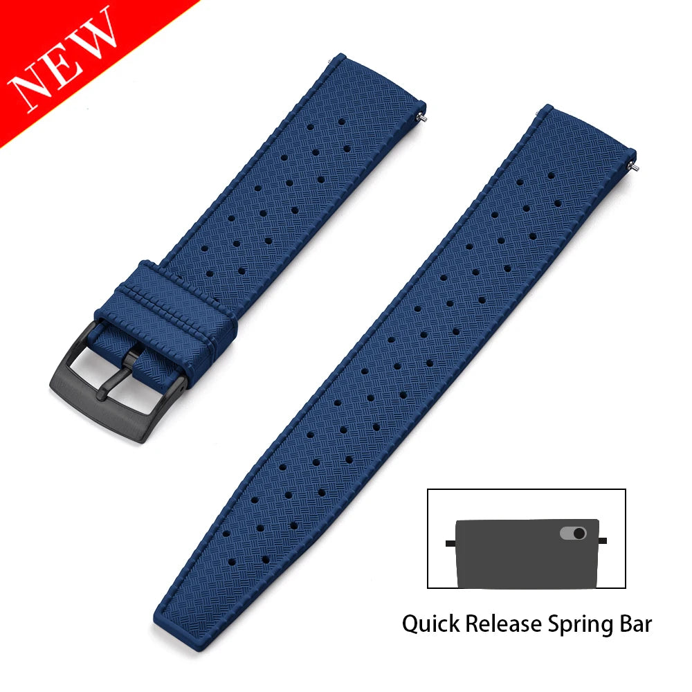 JUELONG PFAS-Approved Quick Release Tropical FKM Rubber Watch Strap 18-19-20-21-22-23-24mm Perfect Fit Flat End Universal Bands