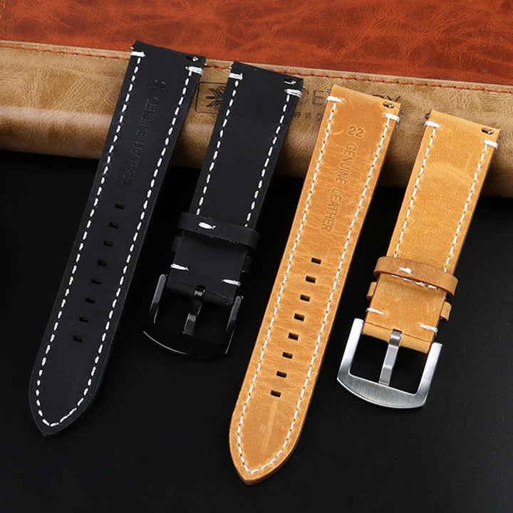 18mm 19mm 20mm 21mm 22mm 24mm Straps Retro Cowhide Watchband for Huawei Gt2/Gt3 Belt Black Yellow Brown Strap for Samsung Galaxy