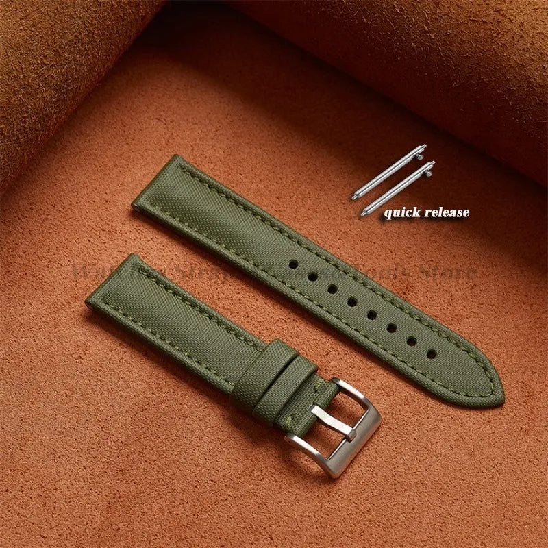 18mm 19mm 20mm 21mm 22mm Premium Sailcloth Watch Band for Omega for Seiko Divers Stitching Quick Release Army Green Sport Straps