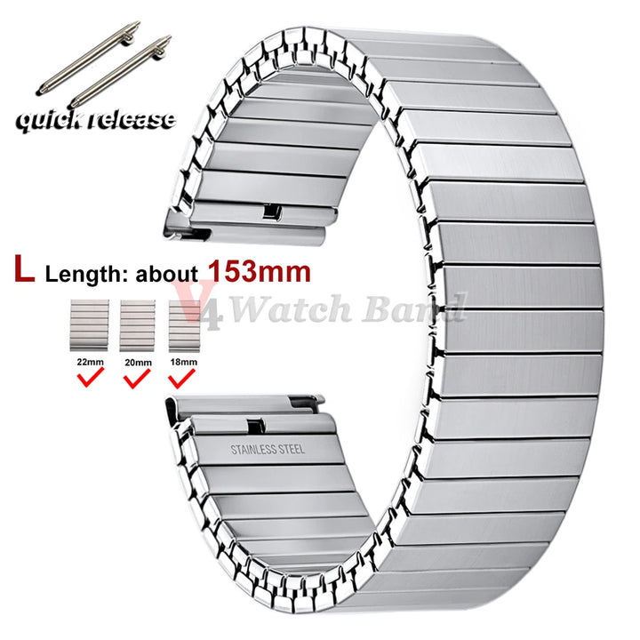 NEW Quick Release Stainless Steel Elastic Stretch Strap 14/16/18/20/22mm Watch Band Accessories Bracelet Metal Expansion Straps