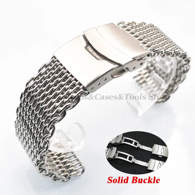 Shark Mesh Steel Watch Strap – 18–24mm for Seiko & Omega, Sport/Diving