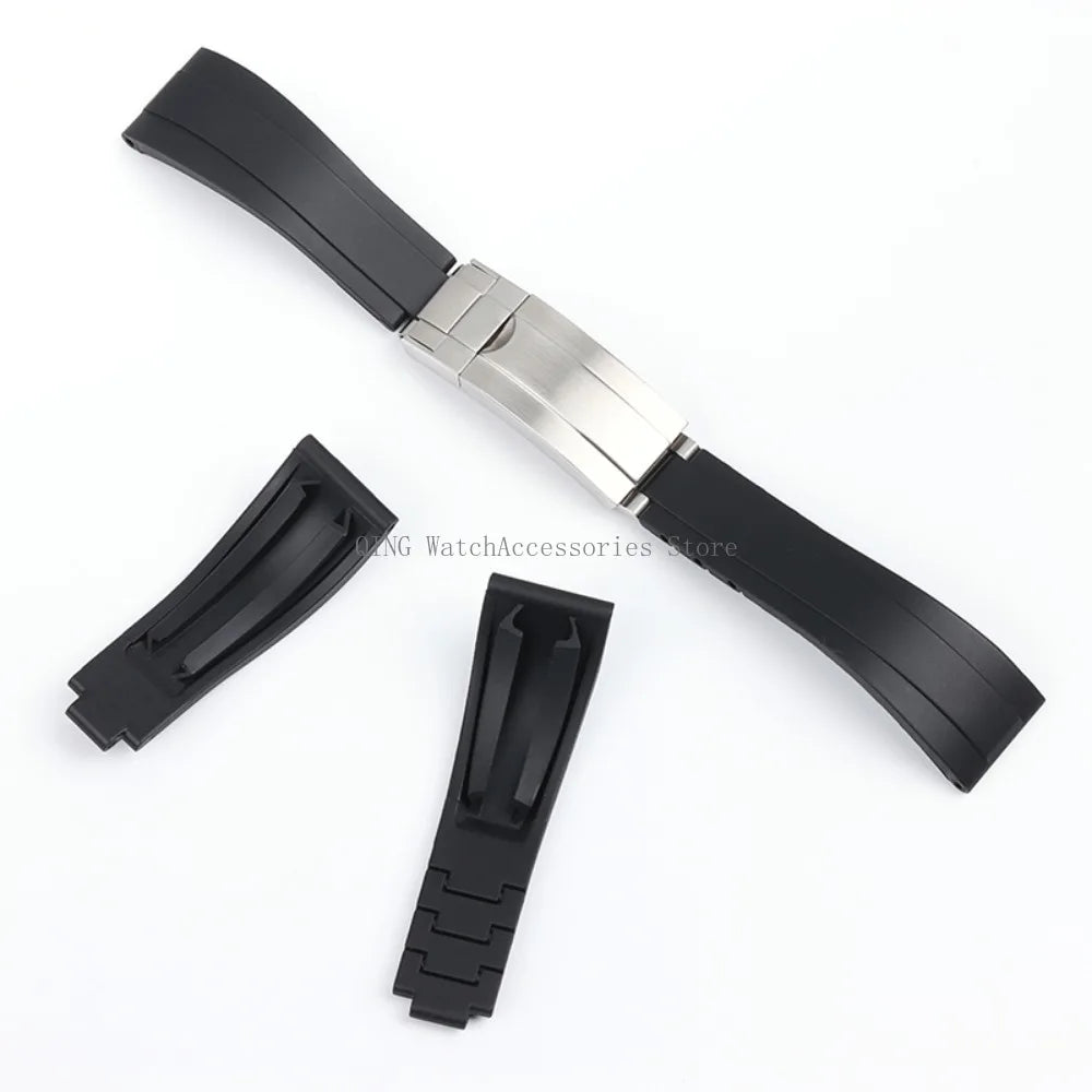 Rubber Silicone Watch Strap for Rolex Oysterflex – 20mm, Folding Buckle