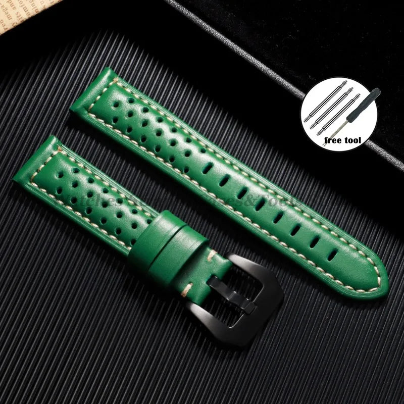 Handmade Cowhide Breathable Leather Watch Band 18mm 20mm 22mm 24mm 26mm for Panerai for Omega Men's Strap Watchband Accessories