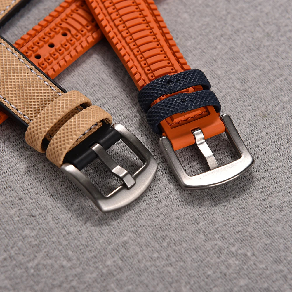 Qucik Release FKM Rubber Strap 18/20/22/24mm Sailcloth Leather Watch Bands Waterproof Nylon Bracelet For Omega Tissot IWC Seiko