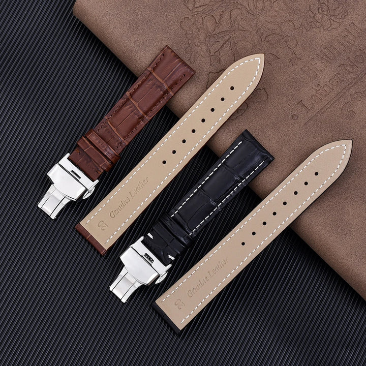 Universal Cowhide Leather Watch Strap – 18-22mm with Butterfly Buckle