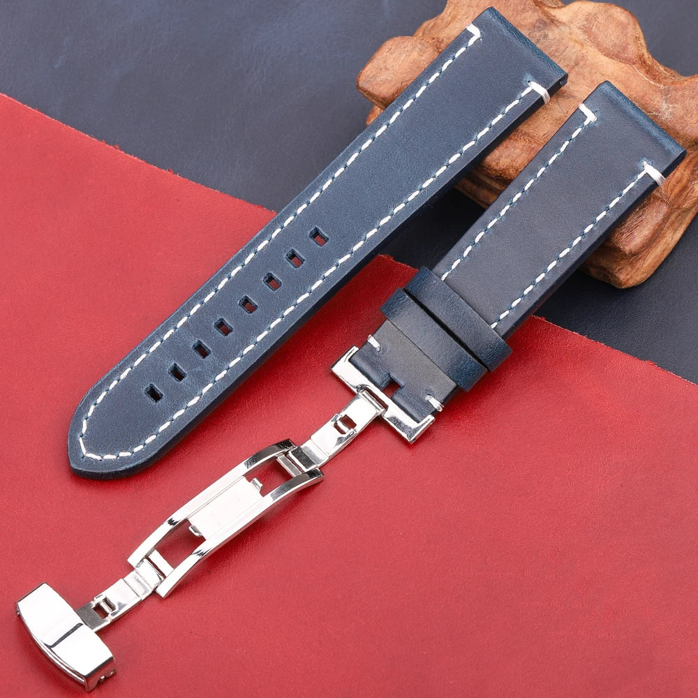 Genuine Leather Watch Strap Bracelet 7 Colors Quick Release Watchband 18 20 22 24mm Bracelet Butterfly Buckle Band