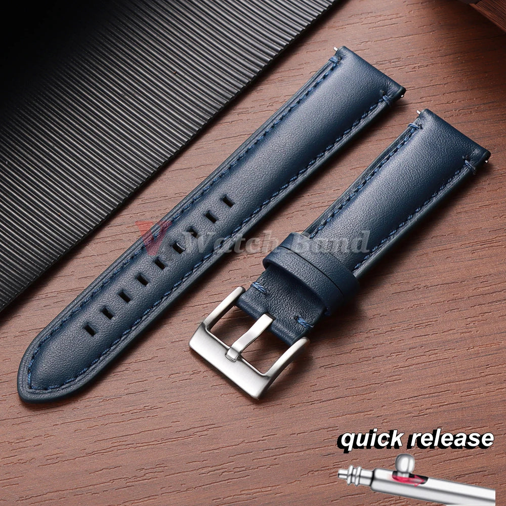 Cowhide Leather Watch Band 20–24mm for Fossil & Samsung (Brown, Quick Release)