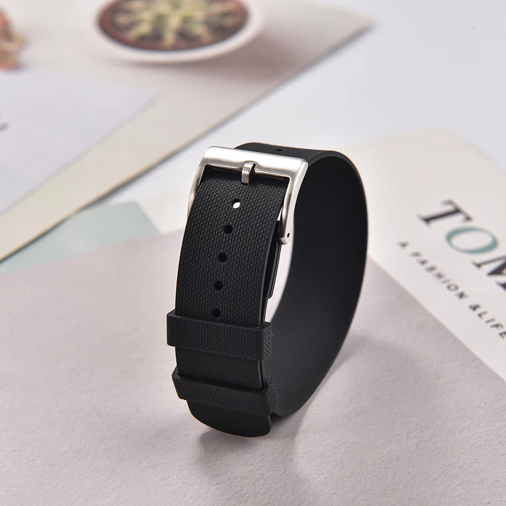 JUELONG Black FKM Fluoro Rubber Strap 20mm 21mm 22mm One Piece FKM Military Men Sport Watch Band For Diving Universal Bracelet