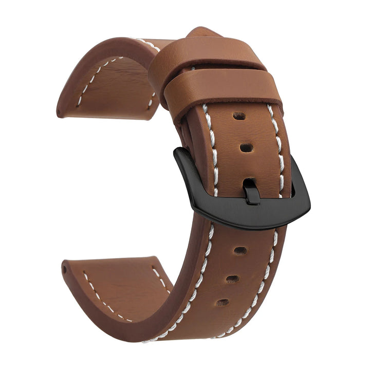 Fashion Vintage Leather Watch Strap – 18–24mm, Stainless Steel Buckle