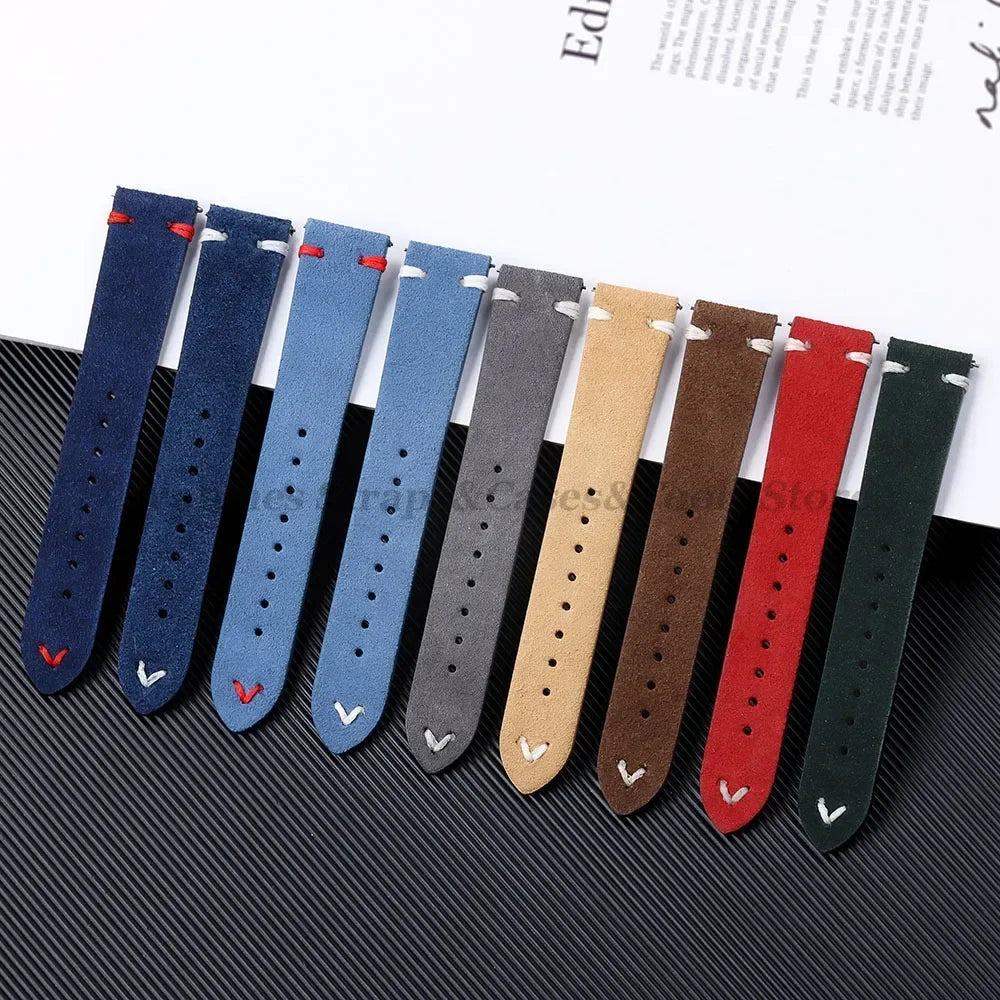 Suede Leather Watch Strap – 18/20/22mm, Universal with Butterfly Buckle