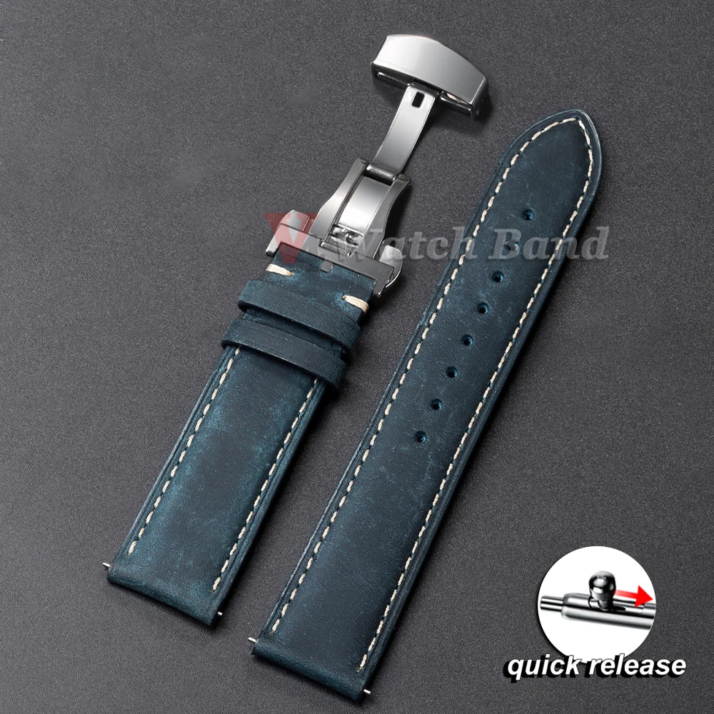 Genuine Calfskin Leather Watchband for Omega Business Watch Band for Seiko 22mm 20mm 18mm Butterfly Buckle Stitching Brown Strap