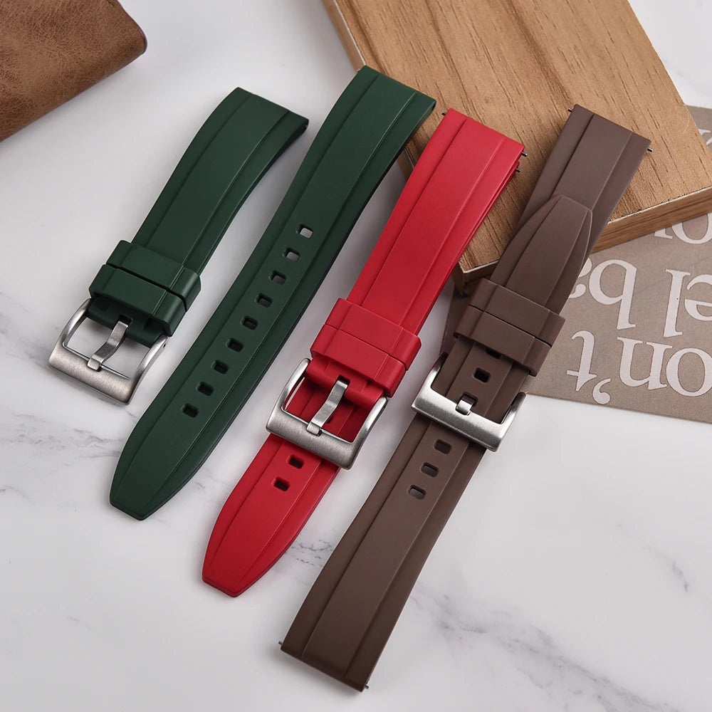 Universal FKM Rubber Watch Strap – 20–24mm Waterproof Sport Band for Rolex, Omega, Armani & Seiko