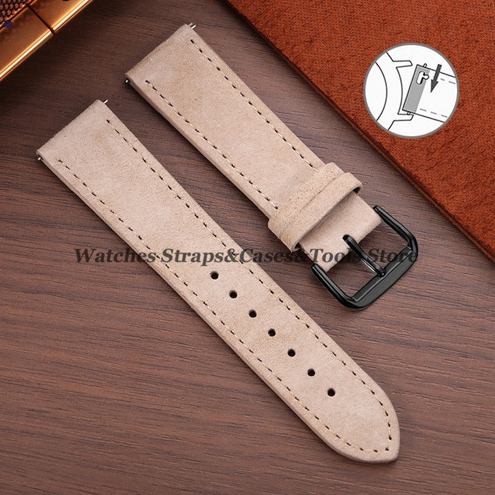 Vintage Suede Cowhide Leather Watch Strap (18–22mm, Quick Release)