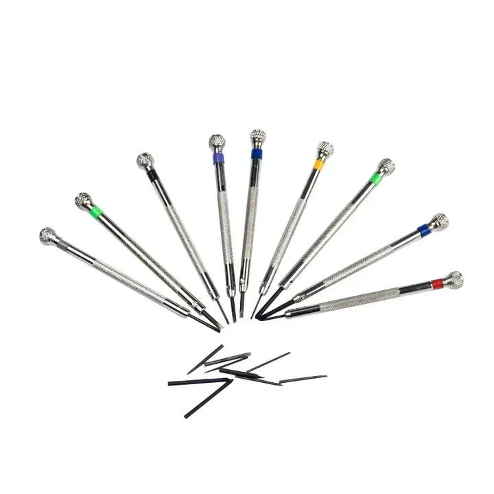 9PCS Watch & Glasses Repair Screwdriver Set with Rotating Base – Steel