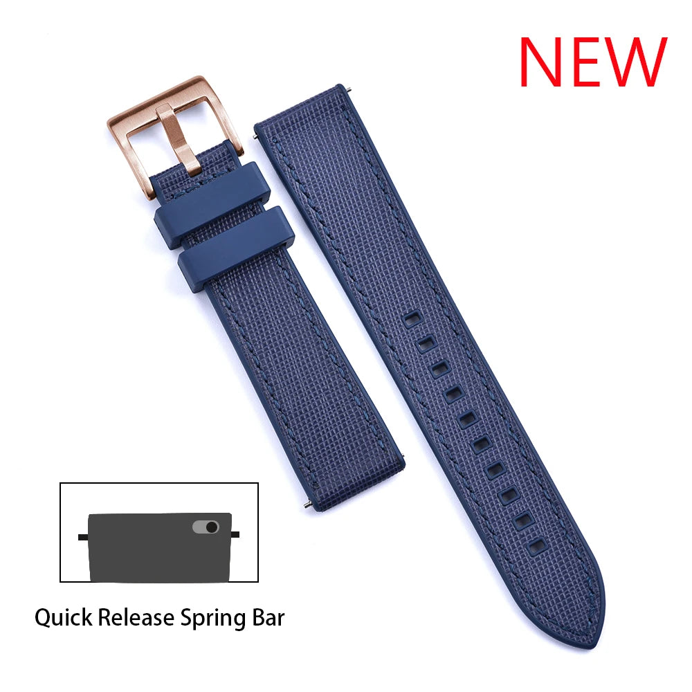 JUELONG New Design FKM Watch Strap 20mm 22mm Quick Release Hybrid Fluoro Rubber Saffiano Leather Watchbands