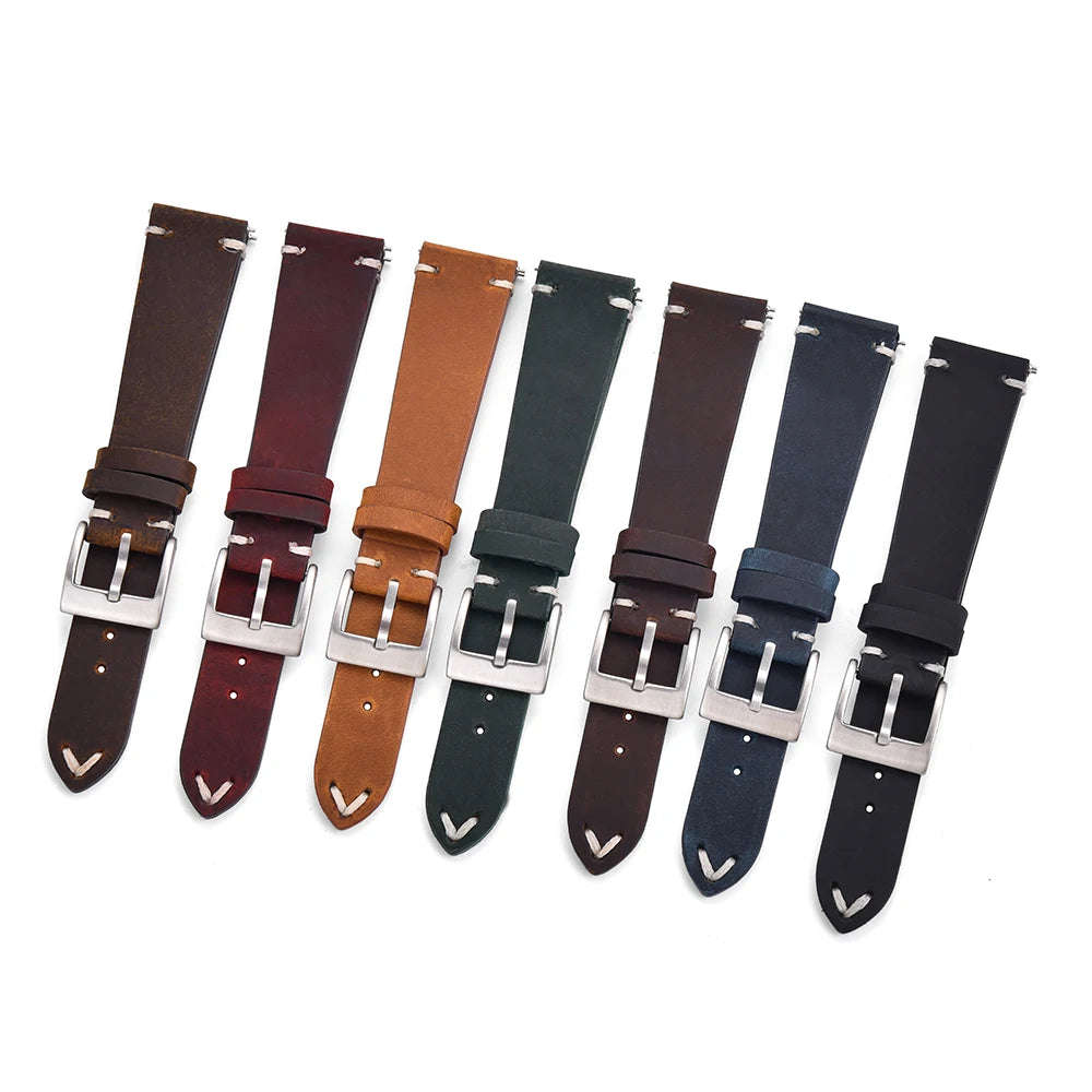 Crazy Horse Vintage Leather Quick-Release Watch Strap (18-22mm)