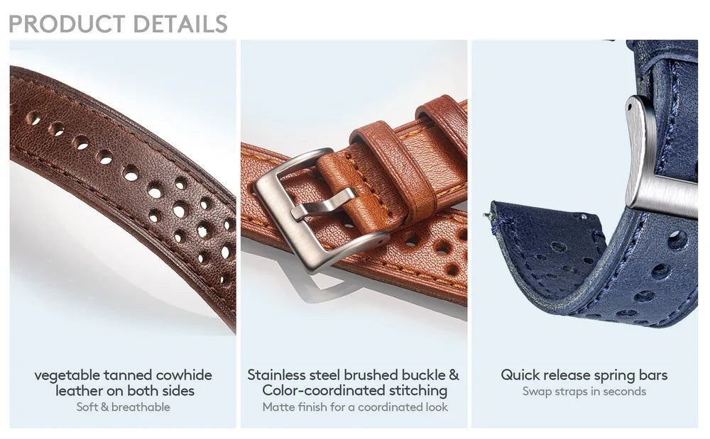 Hemsut Genuine Leather Watch Band Quick Release Italian Cowhide Rrist Straps For Man Soft Breathable 18 20 22 24mm