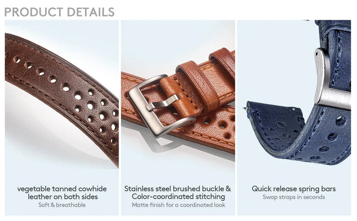 Hemsut Genuine Leather Watch Band Quick Release Italian Cowhide Rrist Straps For Man Soft Breathable 18 20 22 24mm