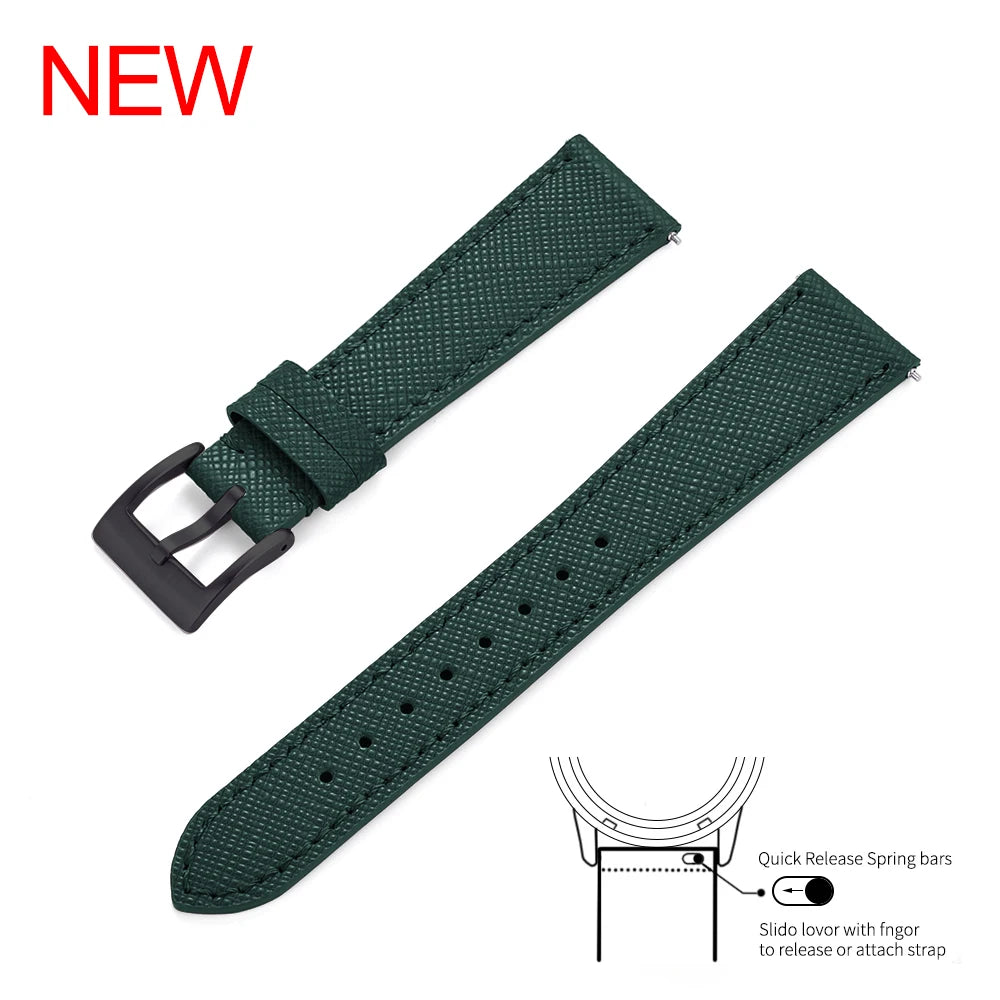 Premium Grade Quick Release Vintage Stitched Leather Watch Strap Saffiano Leather Watchbands 18mm 19mm 20mm 21mm 22mm 23mm 24mm