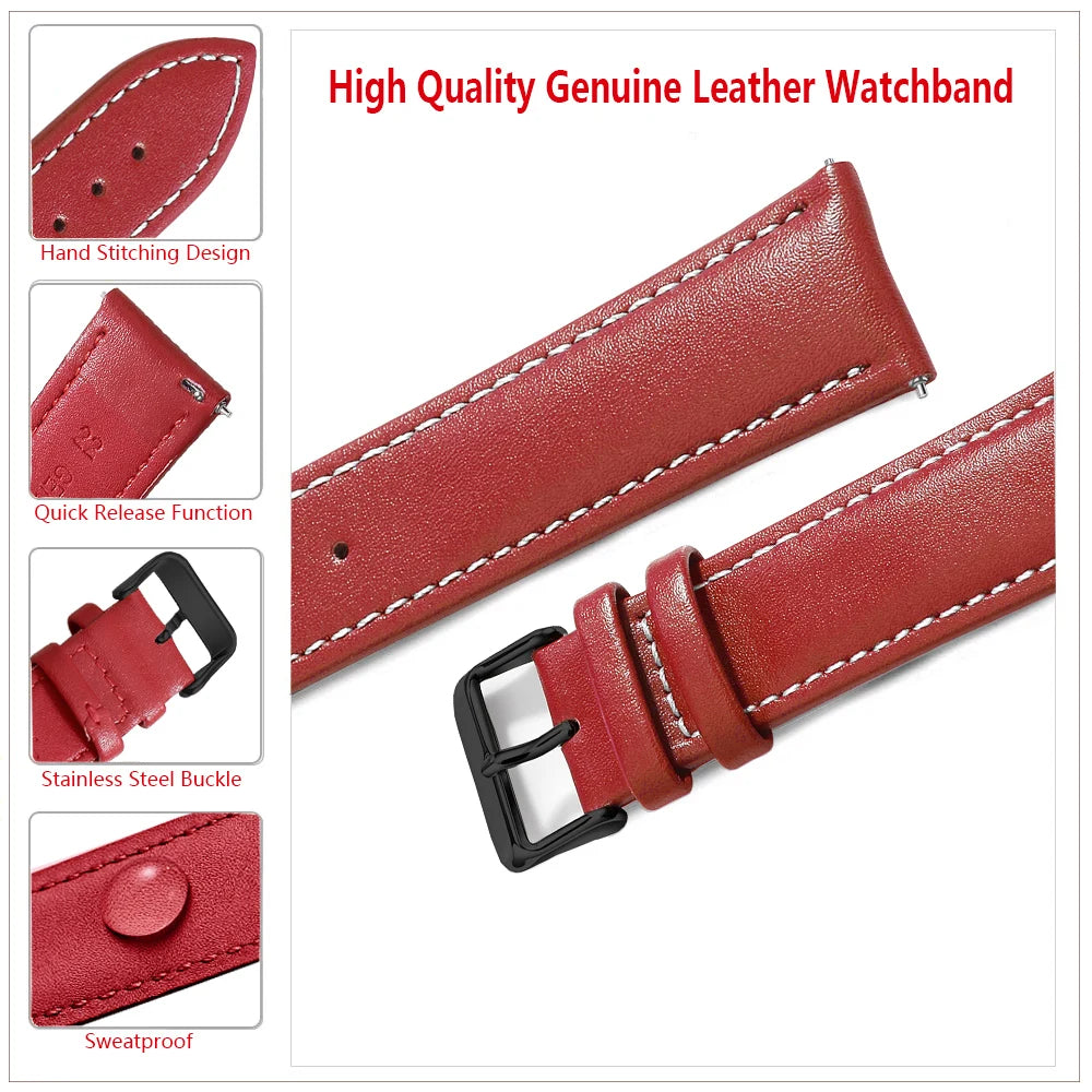 Top Grain Genuine Leather Watch Strap – 12–24mm, Quick Release