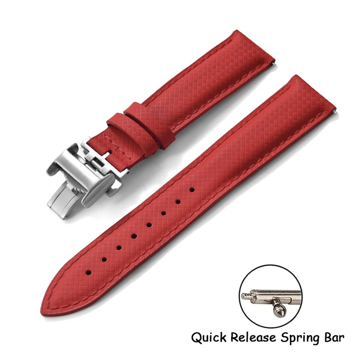 FKM Rubber Leather Watch Band 18/19/20/22mm Quick Release Sailcloth Leather Strap Butterfly Buckle Band For Omega Seiko Cartier