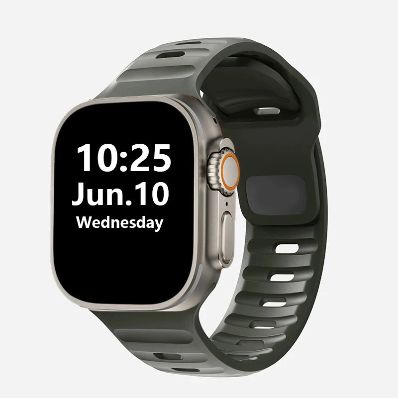 Silicone Rubber Apple Watch Band 38–49mm for iWatch Series 3–8 & Ultra